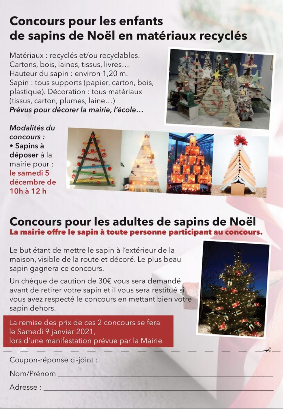 Concours de sapin de Noël pour enfants et adultes Mairie Neugartheim